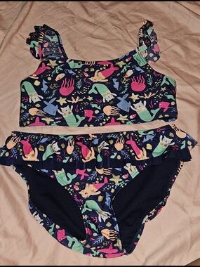Cat & Jack Navy Multicolor Cat Mermaid & Sea Creatures Two-Piece Bikini Girls XL